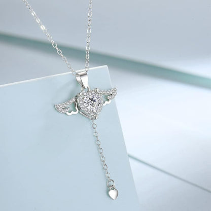 Elegant Heart Necklace with Angel Wings Pendant