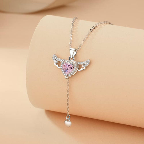 Elegant Heart Necklace with Angel Wings Pendant
