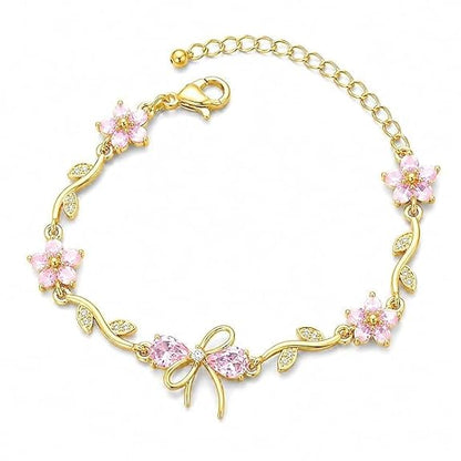Gold-Plated Floral Bow Chain Bracelet