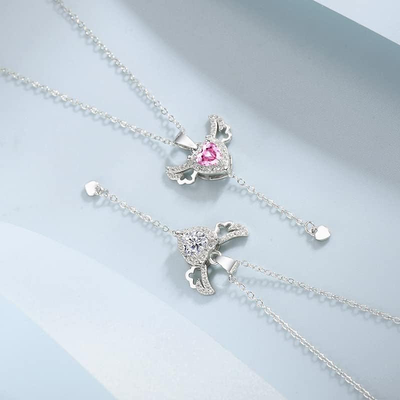 Elegant Heart Necklace with Angel Wings Pendant