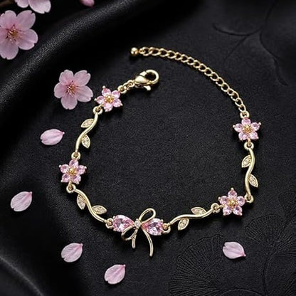 Gold-Plated Floral Bow Chain Bracelet