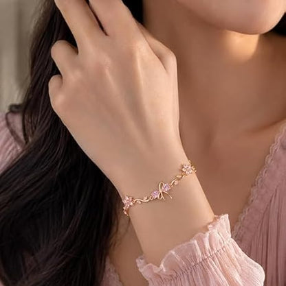 Gold-Plated Floral Bow Chain Bracelet