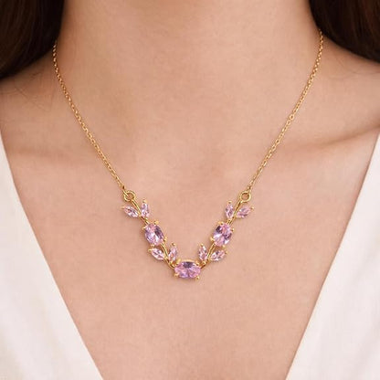 Stainless steel Tulip necklace featuring pink or Silver gems