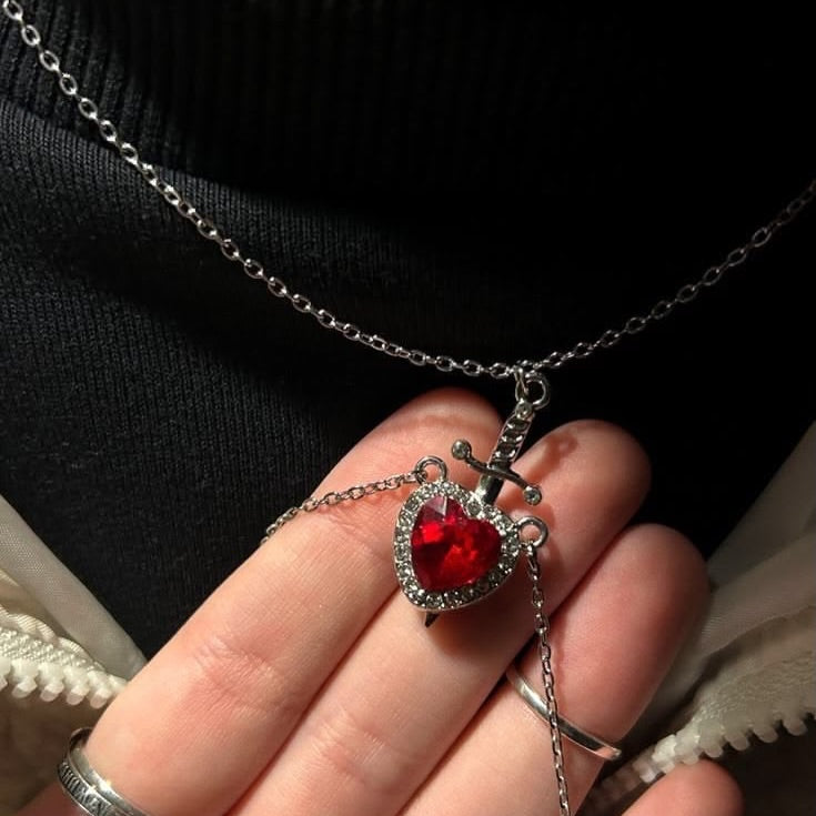 Heart & Sword Silver-Toned Necklace