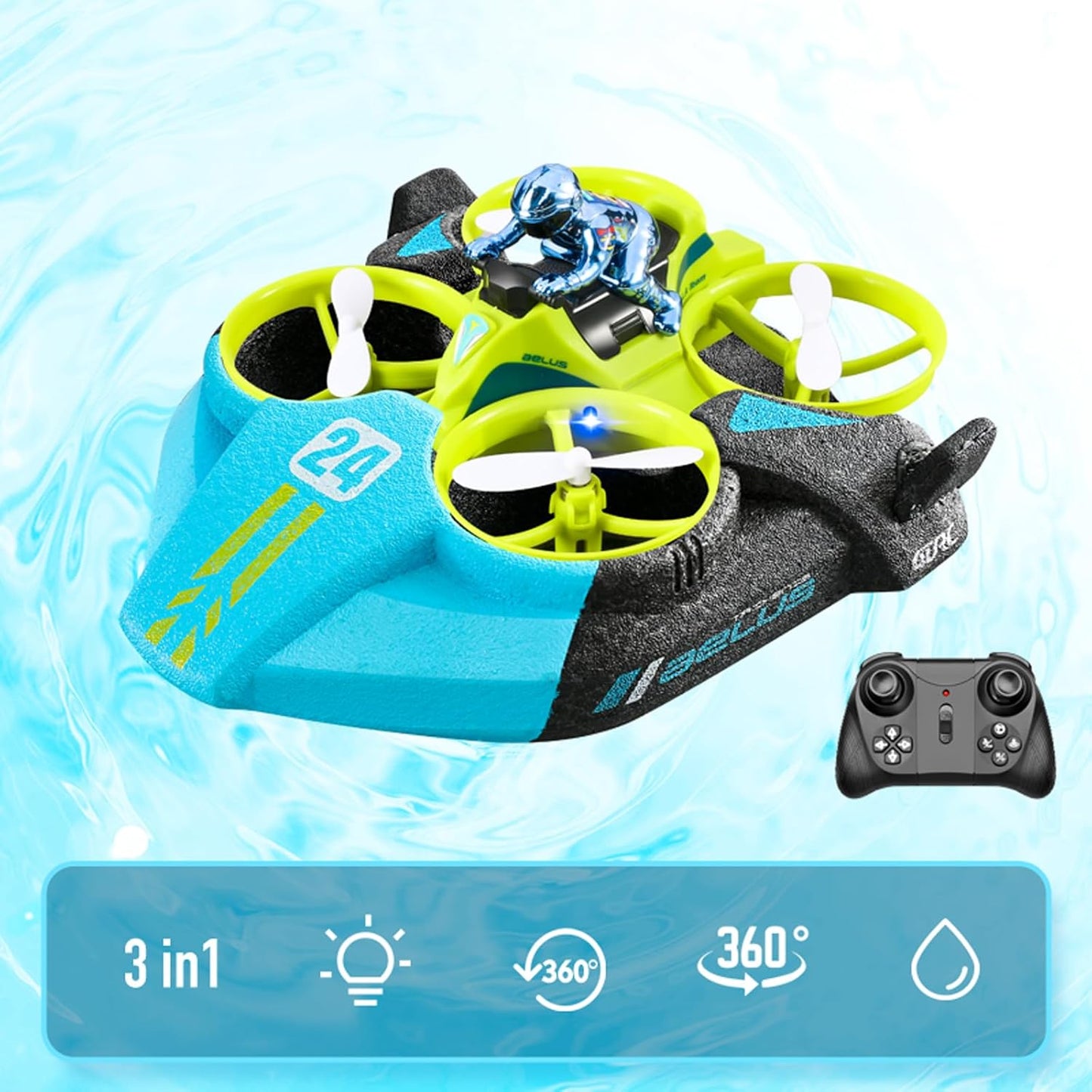 High-Speed 3-in-1 RC Hovercraft Drone Toy