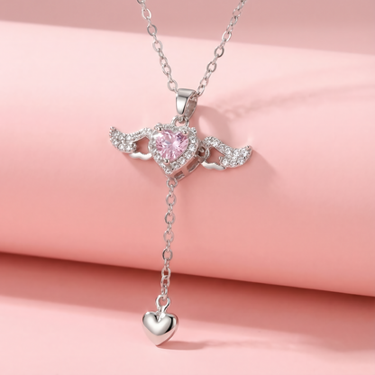 Elegant Heart Necklace with Angel Wings Pendant