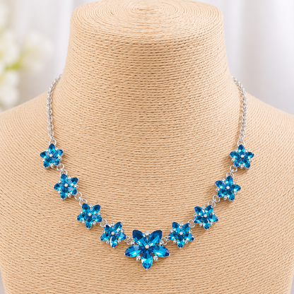 Elegant Blue Rhinestone Flower Collar Necklace