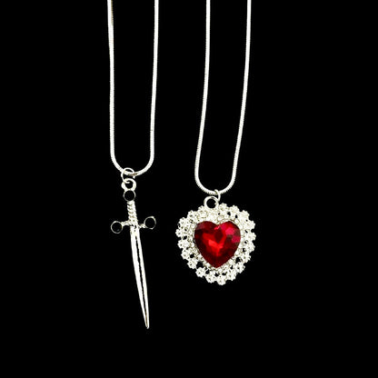 Heart & Sword Silver-Toned Necklace
