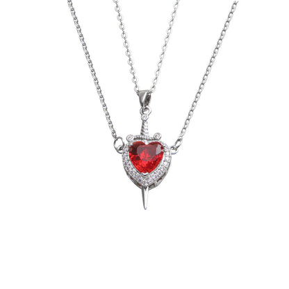 Heart & Sword Silver-Toned Necklace