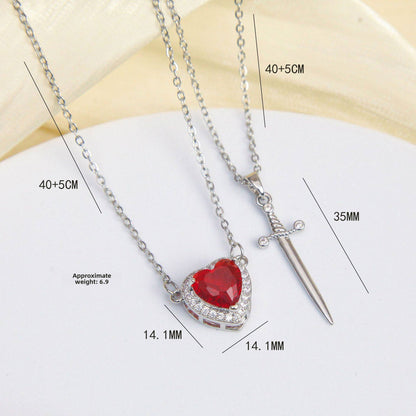 Heart & Sword Silver-Toned Necklace