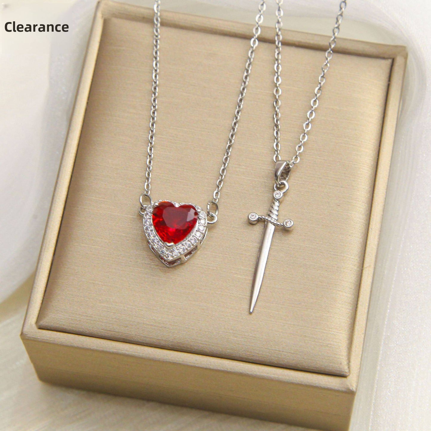 Heart & Sword Silver-Toned Necklace