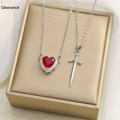 Heart & Sword Silver-Toned Necklace