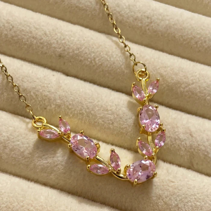 Stainless steel Tulip necklace featuring pink or Silver gems