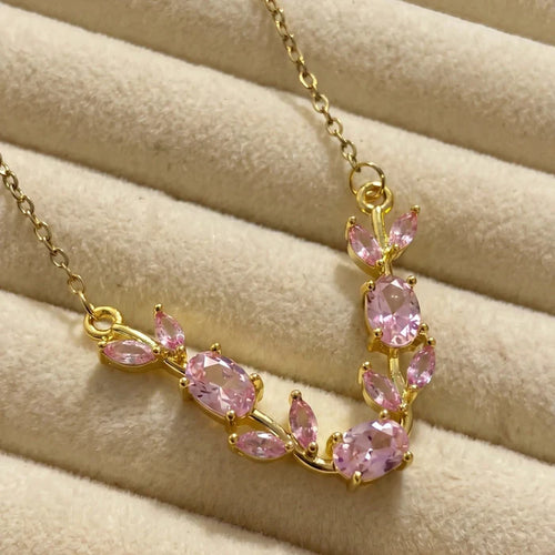Stainless steel Tulip necklace featuring pink or Silver gems