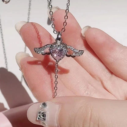 Elegant Heart Necklace with Angel Wings Pendant