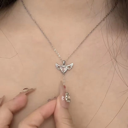 Elegant Heart Necklace with Angel Wings Pendant