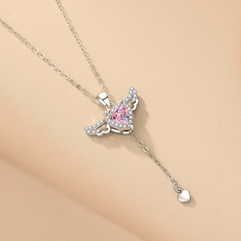 Elegant Heart Necklace with Angel Wings Pendant