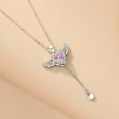 Elegant Heart Necklace with Angel Wings Pendant