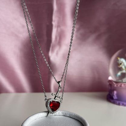 Heart & Sword Silver-Toned Necklace
