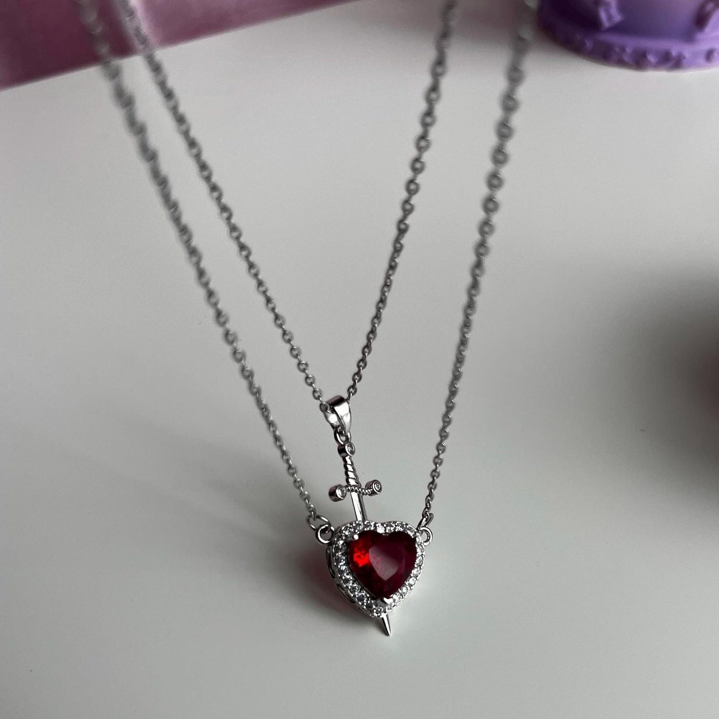 Heart & Sword Silver-Toned Necklace