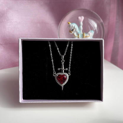 Heart & Sword Silver-Toned Necklace