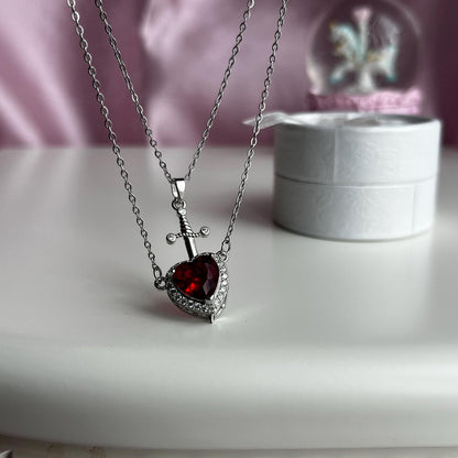 Heart & Sword Silver-Toned Necklace