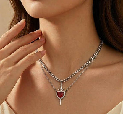 Heart & Sword Silver-Toned Necklace