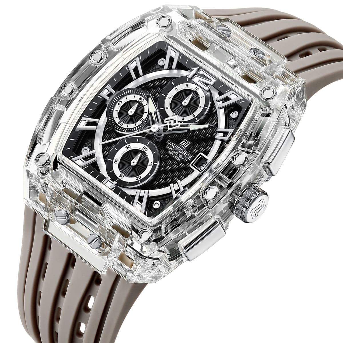 Naviforce Transparent Square Case Watch