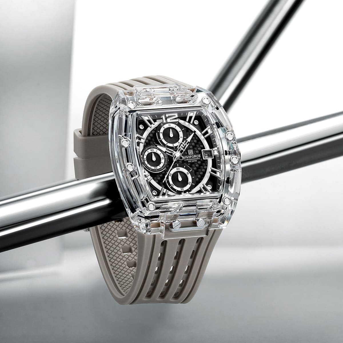 Naviforce Transparent Square Case Watch